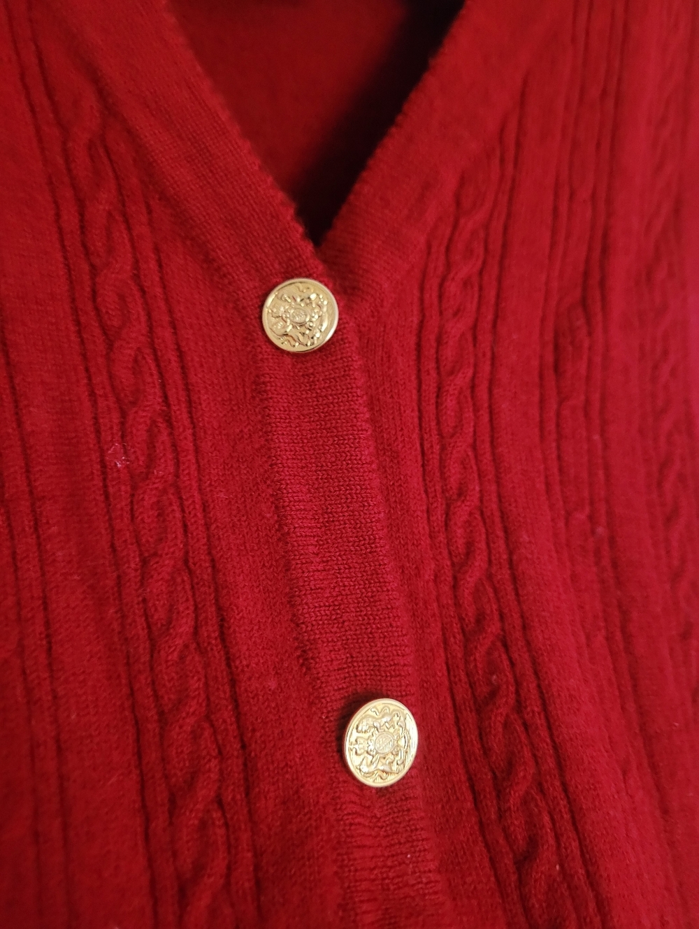 Tabi Vintage Red Cable-Knit Button Front Sweater Vest 100% Wool S Gold Button - Picture 5 of 9